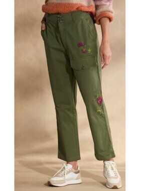 Sundance Melissa Embroidered Floral Pants NWT in Olive Green Size 8